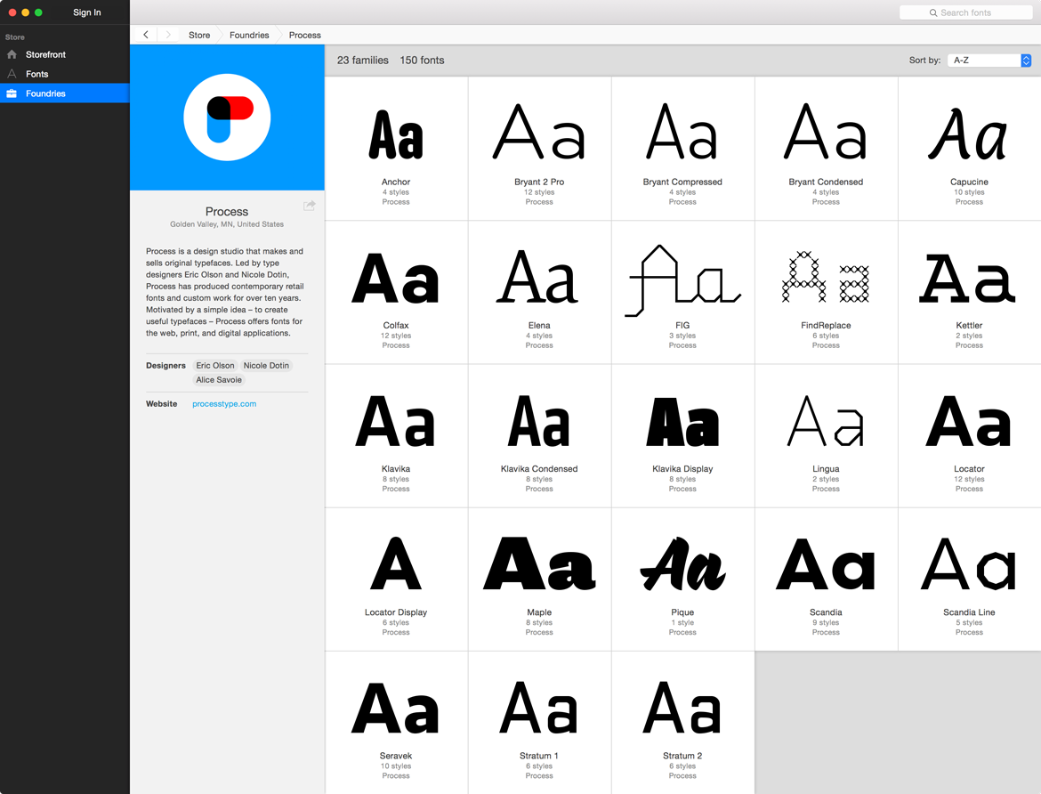 Process foundry page on Fontstand