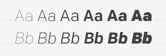 A showing of Colfax's six weights with their italics.